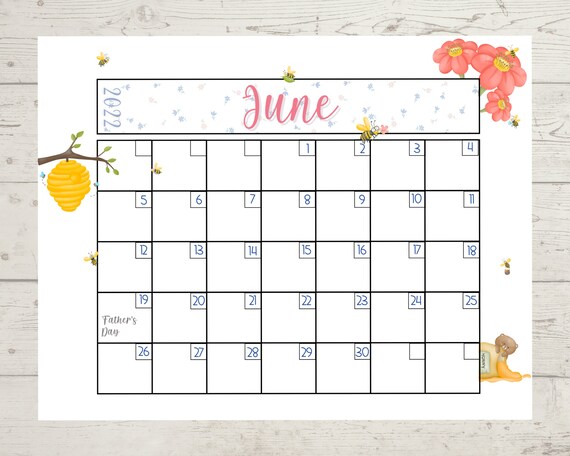 cute june calendar printable wall calendar pdf office calendar etsy