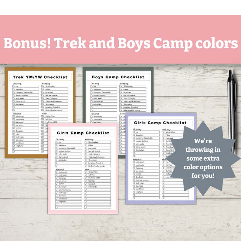 Girls Camp Editable Packing List, Youth Conference, Girls Camp Planning ...