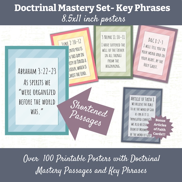 8.5x11 LDS Doctrinal Mastery Posters Scripture Passages and Key Scripture Phrases, Church of Jesus Christ of Latter Day Saints, Child of God