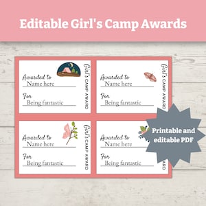 Girls Camp Editable Camp awards, LDS Young Women Notes, Young Women Gift, Summer Camp Award
