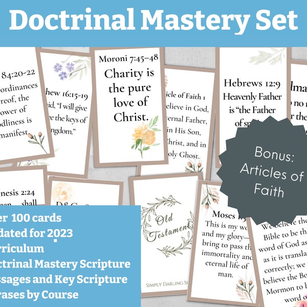 Tarjetas de Dominio de la Doctrinal Floral actualizadas de 2024, todos los libros de las Escrituras, Seminario SUD, Ven y sígueme, Iglesia de Jesucristo de los Santos de los Últimos Días