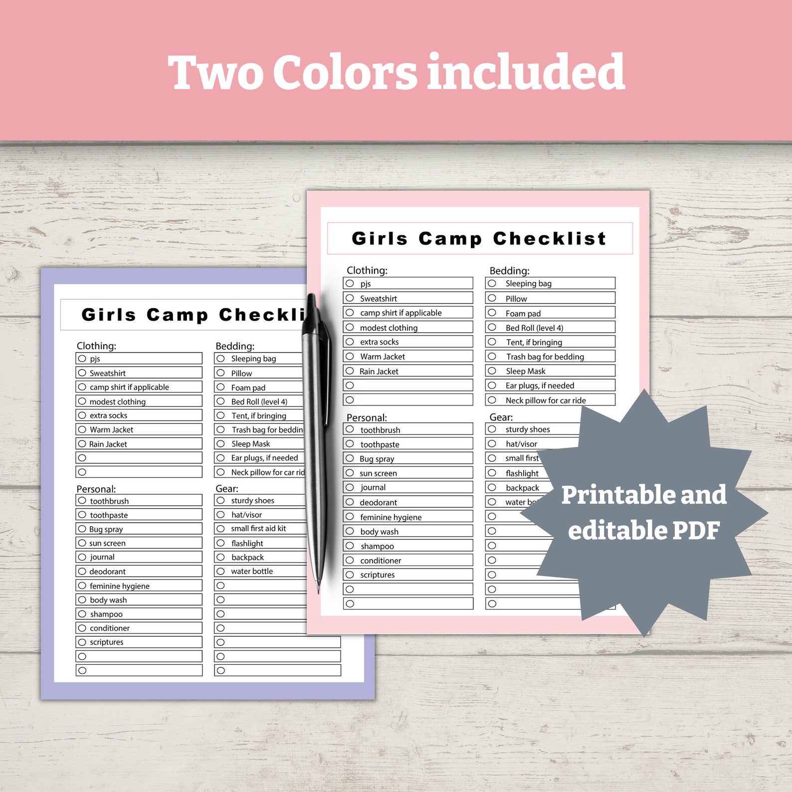 Girls Camp Editable Packing List, Youth Conference, Girls Camp Planning ...