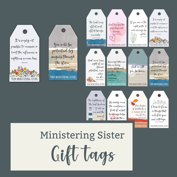 LDS Ministering Gift Tags, Ministering Sister, Relief Society, young women, General Conference, treat bag, religious tags, religious tags