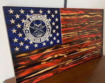 2nd Amendment Flag, Burned Wood Flag, Homeland Security Flag, Rustic American Flag