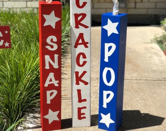 Patriotic Firecracker Decor, Wooden Firecracker, Snap Crackle Pop, 4th of July porch decor, Wooden Fireworks