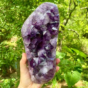 Extra Large Amethyst Crystal Geode with metal stand. Large Amethyst Cluster | Raw Purple Geode, High Vibration Stone, Spiritual Protection.