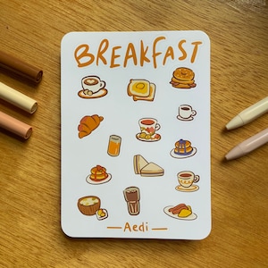 Linda hoja de pegatinas de desayuno / alimentos de restaurante de animales
