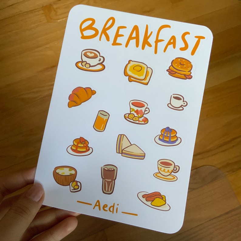 cute breakfast sticker sheetanimal restaurant foods etsy