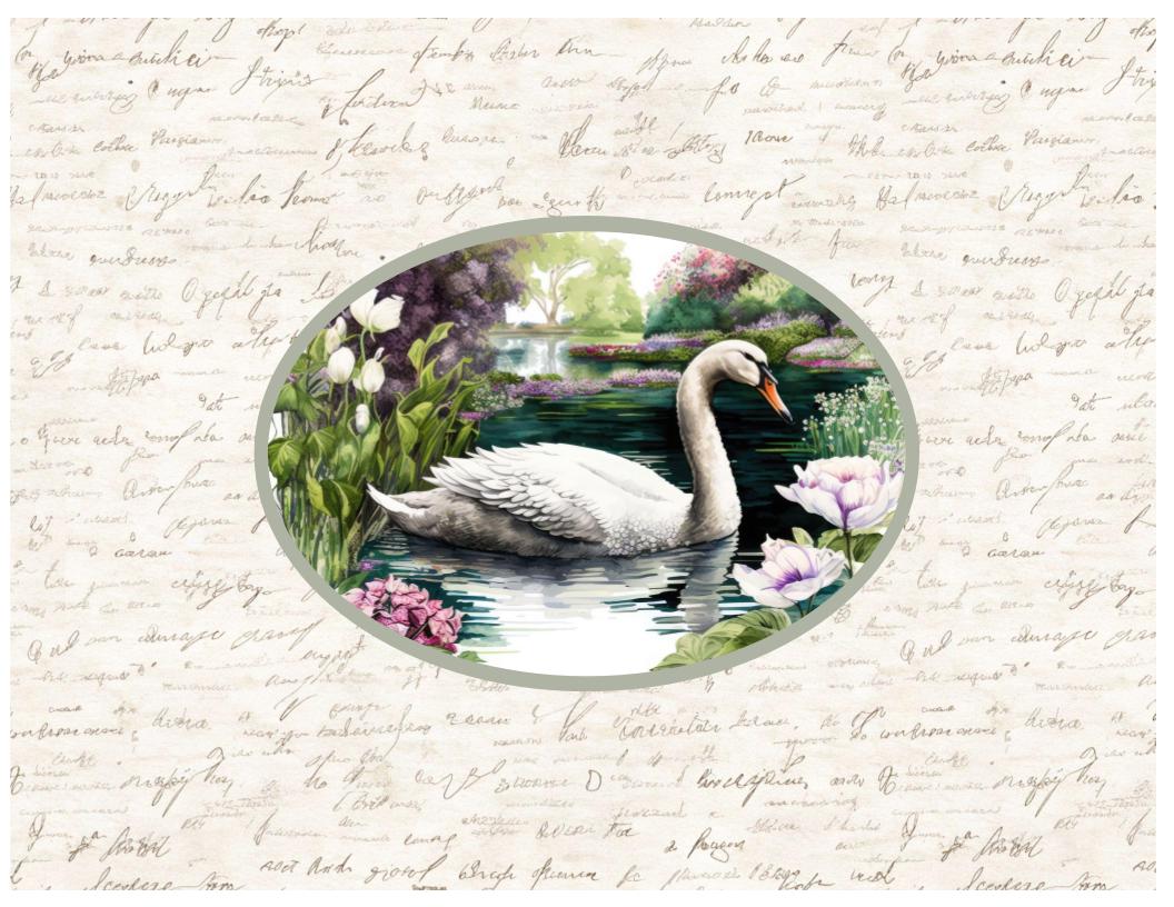 Set of 6 Vintage Script Background With Swan in Pond Various Colors ...