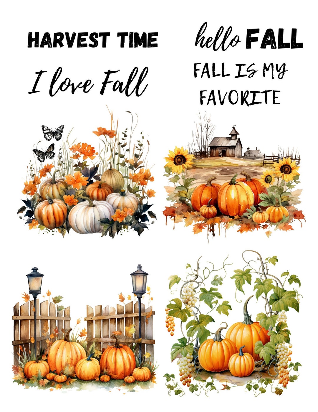 Fall Farmhouse Decoupage Bundle, Pumpkins, Farms, Barns, Labels, Words ...