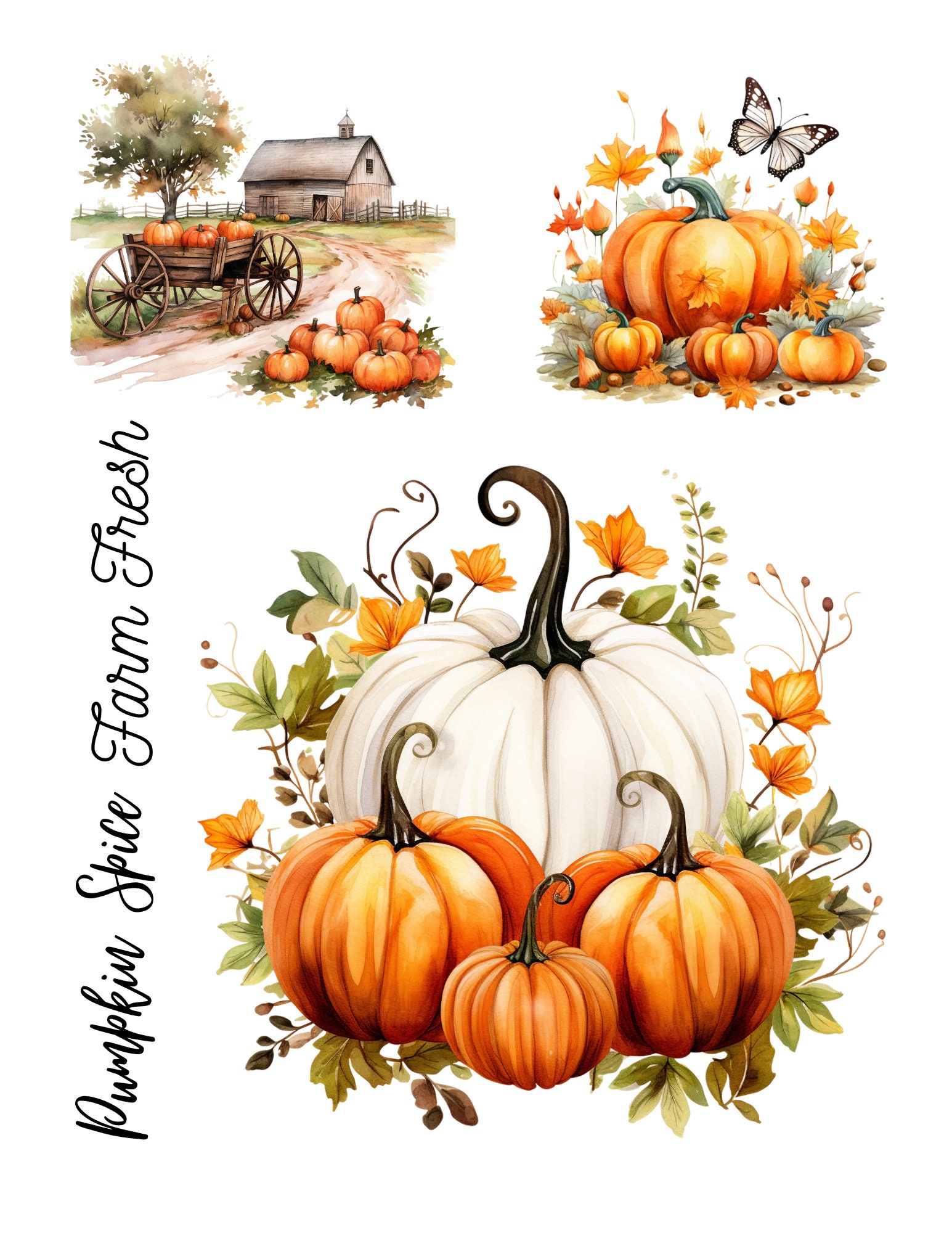 Fall Farmhouse Decoupage Bundle, Pumpkins, Farms, Barns, Labels, Words ...