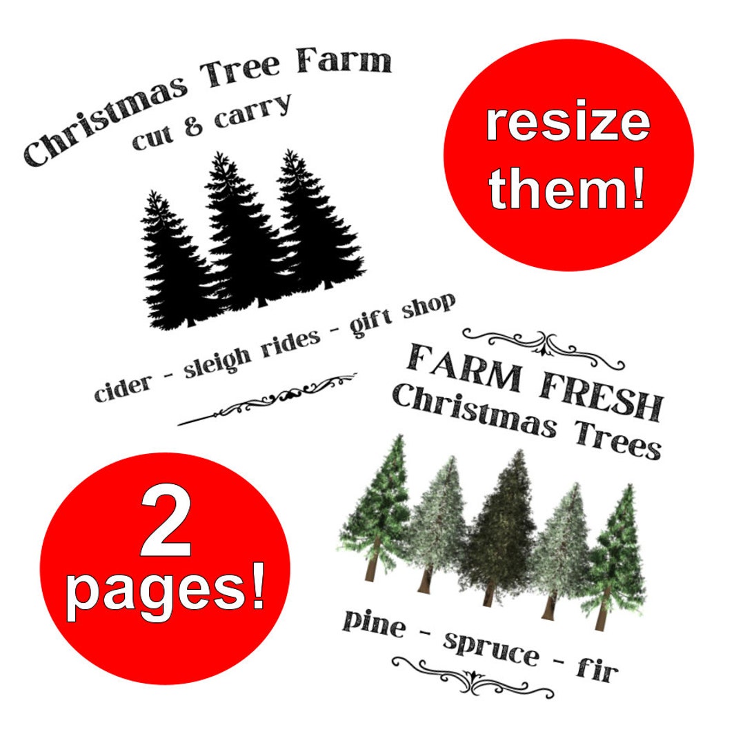 Farmhouse Christmas Pine Trees Digital Prints/2 Pages/christmas Tree