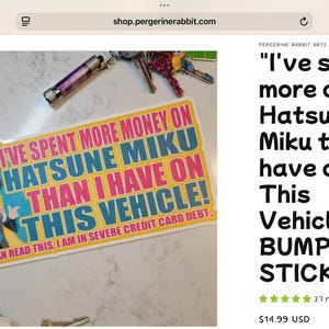 Miku vale más que mi coche - Pegatina para el parachoques - ¡LEE LA DESCRIPCIÓN!