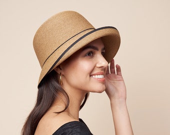 Sun Hat for Women, Handmade Cloche Bucket Premium Straw Hat with Wide Brim, Beach Hat, Vacation Hat