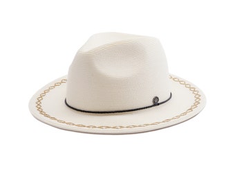 Pineapple&Star Sun Straw Fedora Beach Hat Fine Braid UPF50+ for Unisex