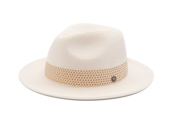 Pineapple&Star Sun Straw Fedora Beach Hat Fine Braid UPF50+ for Unisex