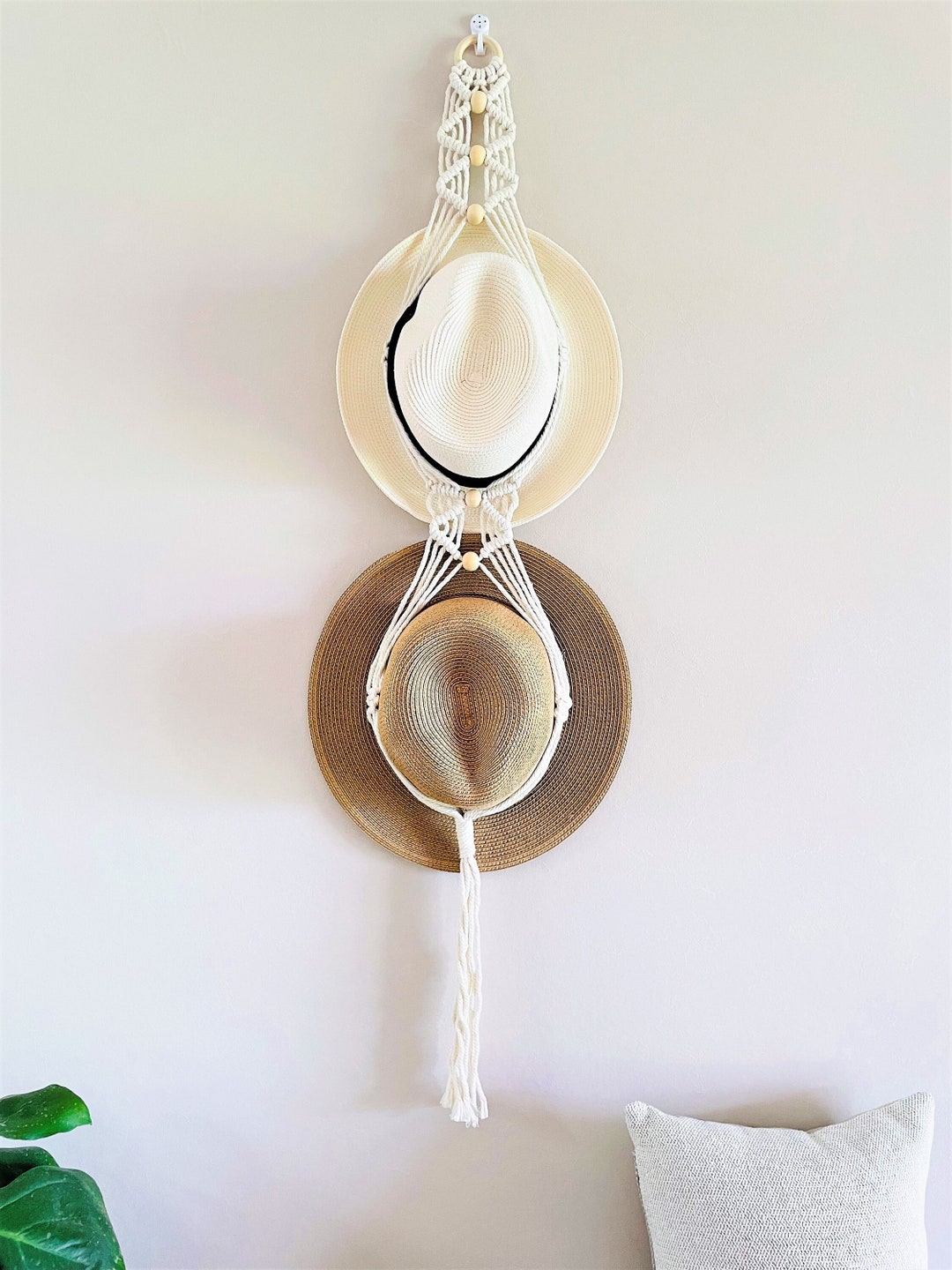 Hat Storage Hanger for Farmhouse, Boho Macrame Hat Holder Organizer for