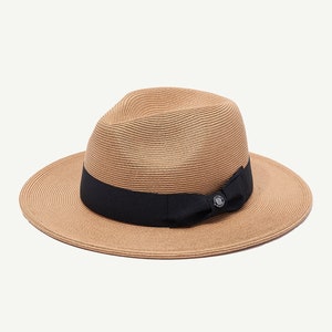 Sun Hat for Men, Handmade Summer Fedora Straw Hat with Bowtie and Wide Brim, Beach Hat, Vacation Hat Brown