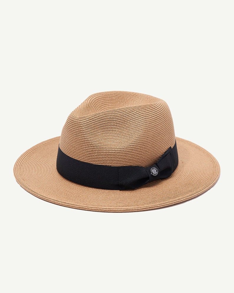 Sun Hat for Men, Handmade Summer Fedora Straw Hat with Bowtie and Wide Brim, Beach Hat, Vacation Hat Brown