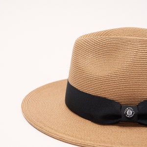 Sun Hat for Men, Handmade Summer Fedora Straw Hat with Bowtie and Wide Brim, Beach Hat, Vacation Hat image 8