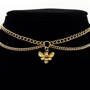 Bumble Bee Insect Dainty Elegant Cute Gold or Silver Double Chain Choker