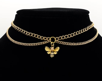 Bumble Bee Insect Dainty Elegant Cute Gold or Silver Double Chain Choker