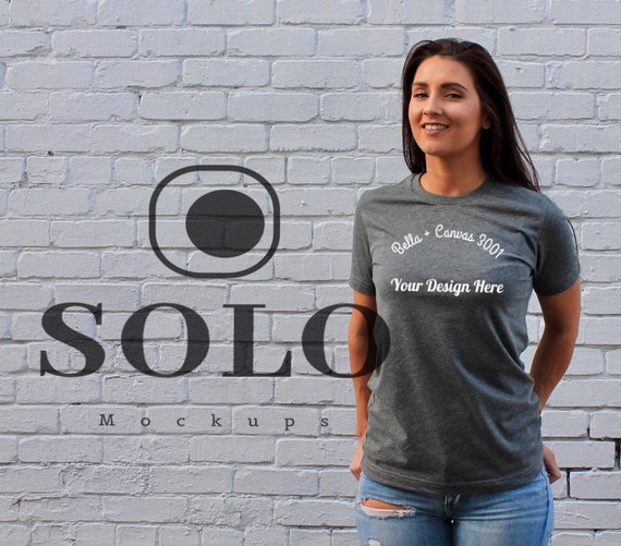 Bella Canvas 3001 Mockup Model Mockup Deep Heather Grey Etsy