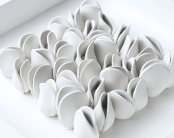 White Clay Tile - 'Pista' - Ceramic Wall Sculpture, Modern Decor, Wall Flower Art
