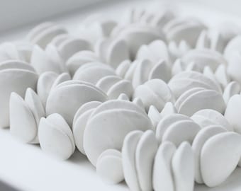 White Clay Tile - 'Graptosedums' - Ceramic Wall Sculpture, Modern Decor, Wall Flower Art