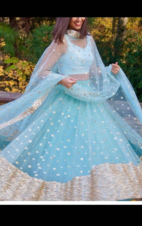 sky blue bridal lehenga