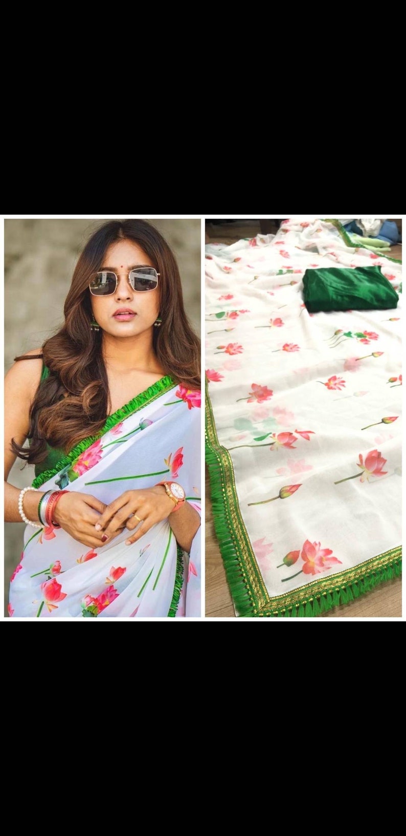 Designer indian floral saree indian saree with beautiful blouse peice