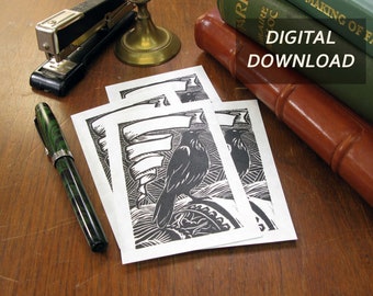 Printable Bookplates - Digital Download - Raven & Banner