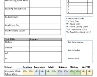 Daily Points Score and Homeschool Checklist Older Kids and Chores