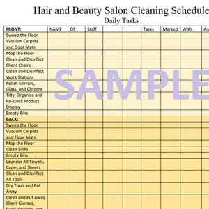 EDITABLE Hair Salon, Nail Salon, Beauty Salon Cleaning Schedule and Supplies Order Requests