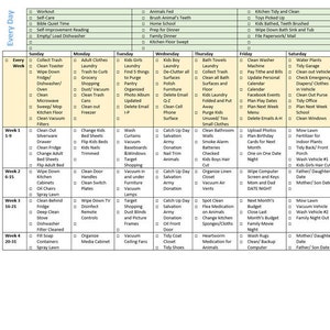 PDF HORIZONTAL Every Day Chore Task Check List 