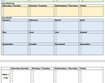 Double-Sided A5 size BLANK Horizontal Chore List Daily, Weekly, Monthly Task Chore List Perfect for Picture Frame Doc Size 5.83" x 8.27"