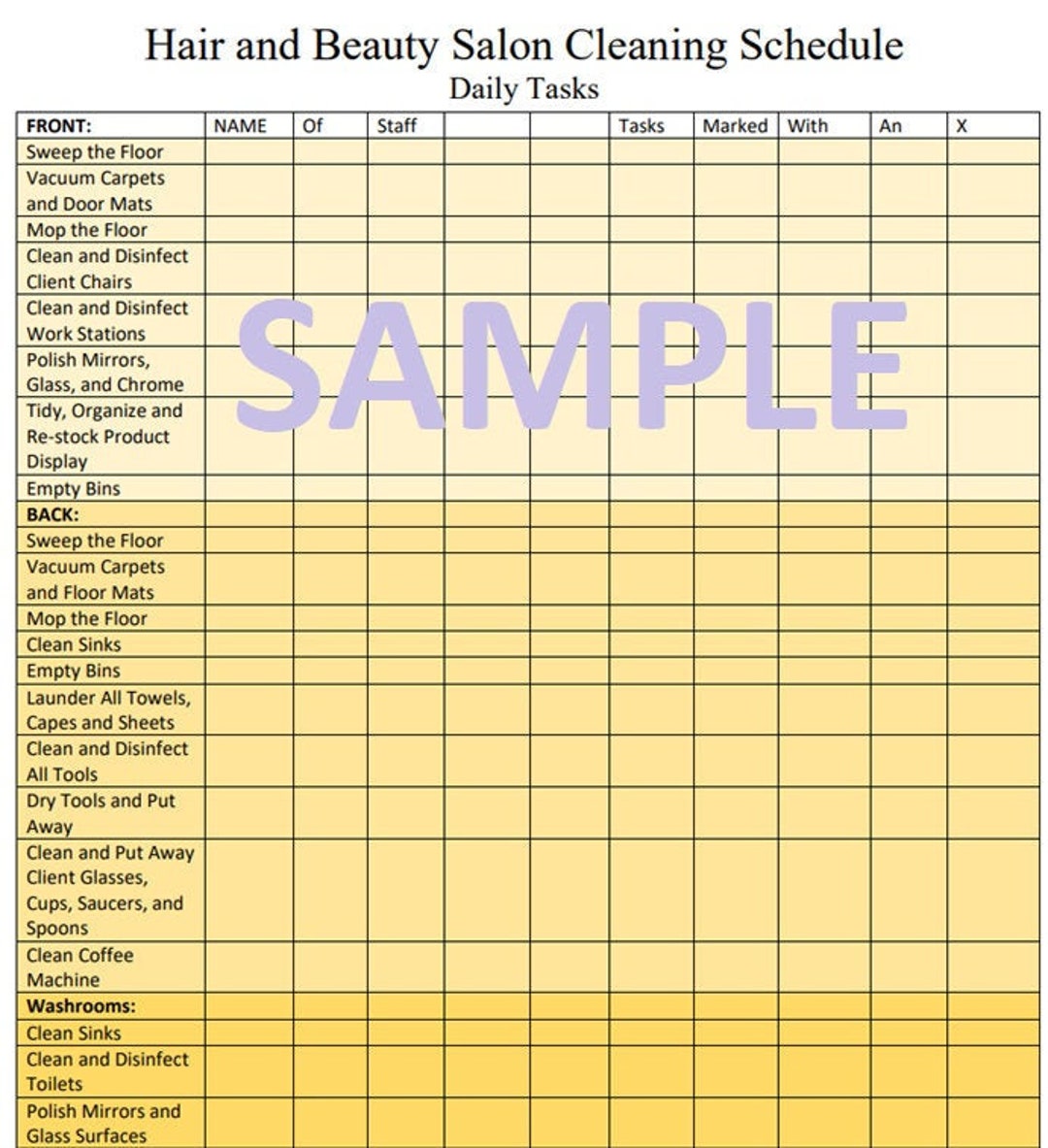PDF Hair Salon, Nail Salon, Beauty Salon Cleaning Schedule and Supplies ...