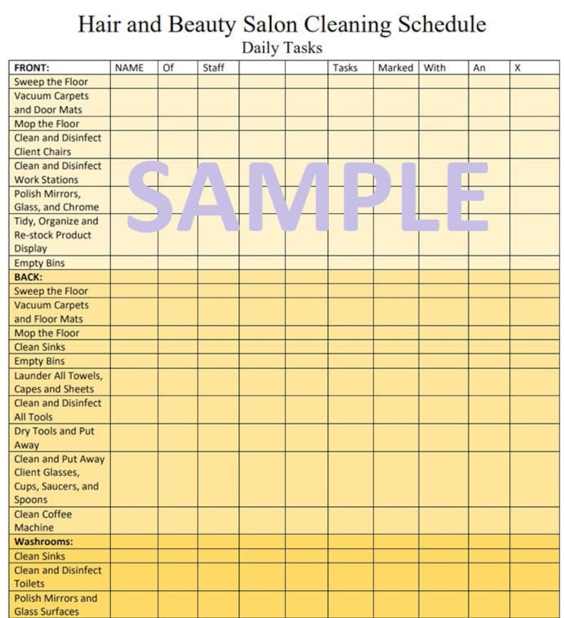 PDF Hair Salon, Nail Salon, Beauty Salon Cleaning Schedule and Supplies Order Check List - Etsy