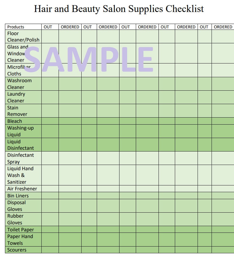 PDF Hair Salon, Nail Salon, Beauty Salon Cleaning Schedule and Supplies Order Check List Etsy