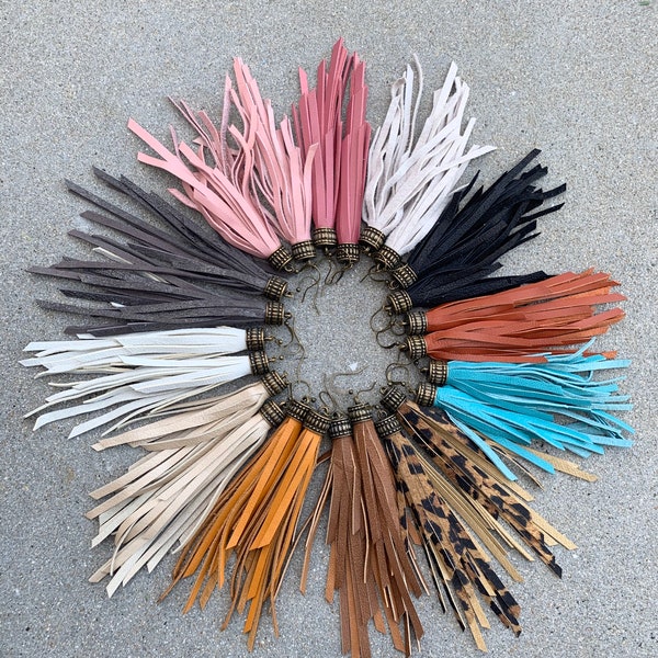 Leather fringe tassel, leather fringe, leather tassel, leather earrings, leather jewelry, multi color listing, color variations, boho