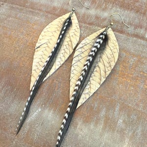 Natural feather and braided leather earring feather earring leather feather earring western earrings statement earring gift for her rodeo