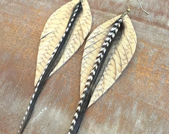 Natural feather and braided leather earring feather earring leather feather earring western earrings statement earring gift for her rodeo