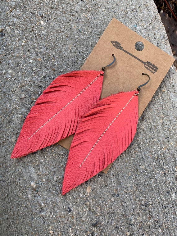 Boho Coral feathered earrings Boho Coral feathered earrings