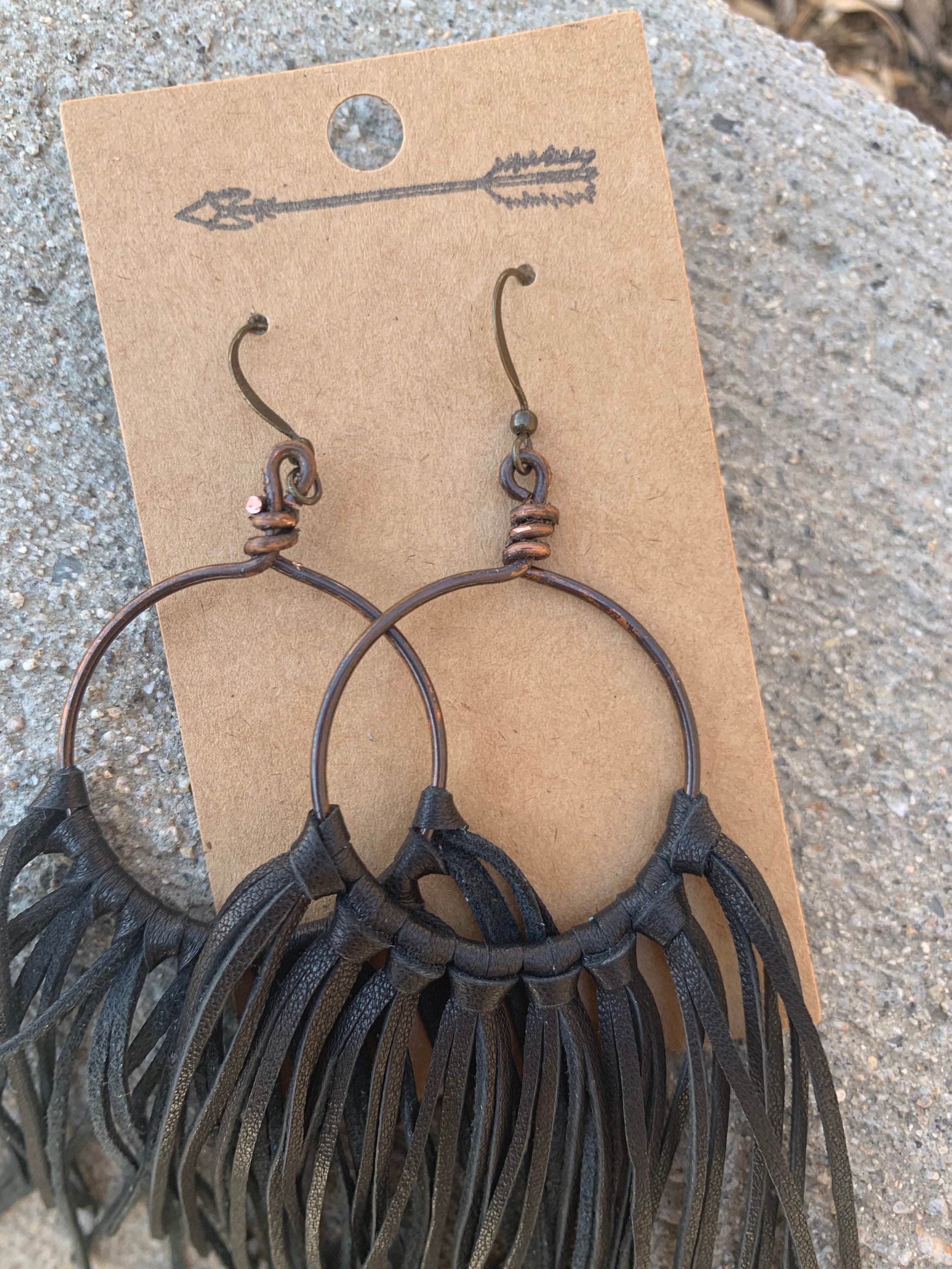 Black Leather Fringe Earrings, Hand Cut Fringe, Leather Earrings ...