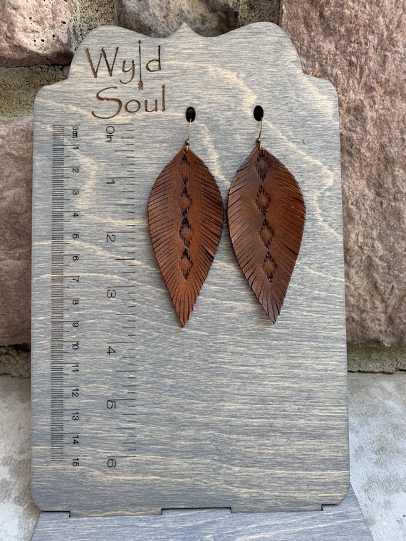 Stamped leather deals earrings