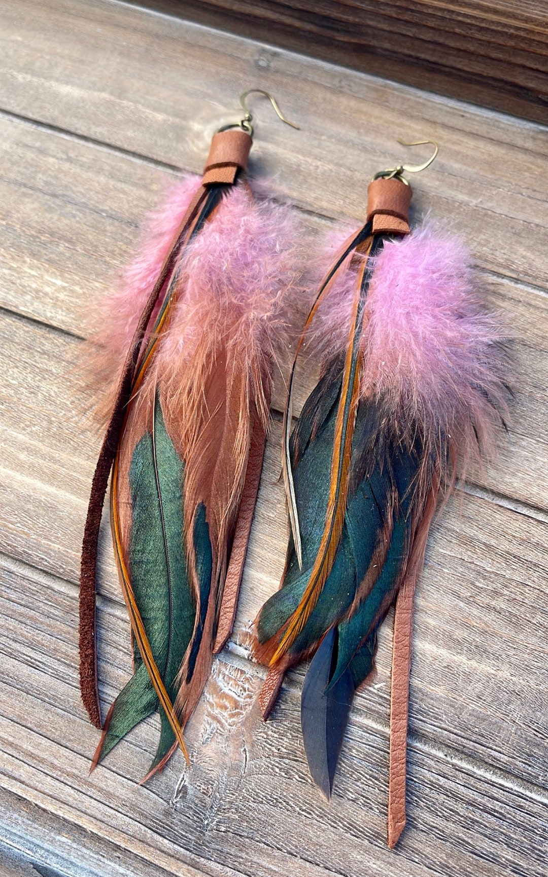 Long Feather and Leather Earrings Feather Earrings Real Etsy