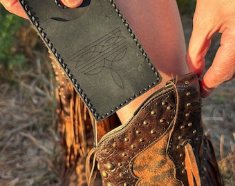 Leather boot wallet with snap strap western pull on boot accessory hands free rodeo and concert wallet boot strap wallet rodeo concert gift