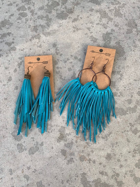 Turquoise leather best sale earrings