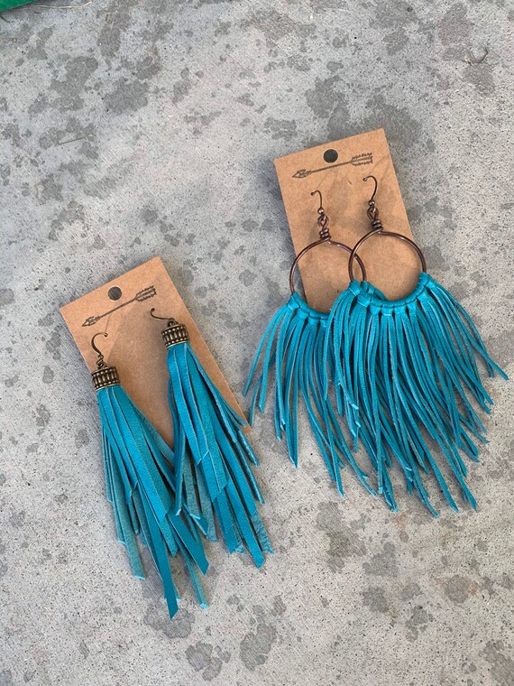 Turquoise leather best sale earrings