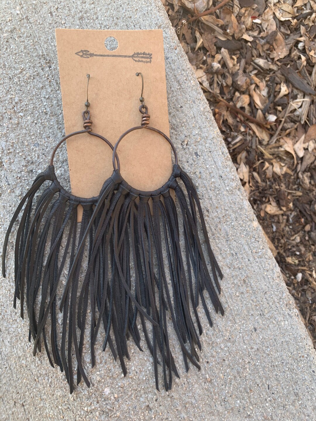 Black Leather Fringe Earrings, Hand Cut Fringe, Leather Earrings ...